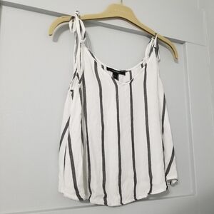 Tie Sleeve Striped Cami - White/Navy Stripe (S) - FOREVER 21